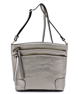 Fashion Multi Zip Pocket Crossbody Bag WU059 LIGHT PEWTER